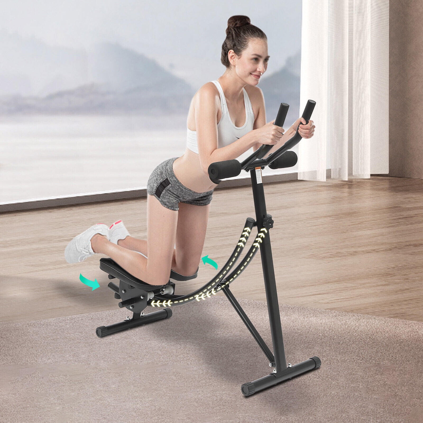 Adjustable Ab Workout Machine with Intelligent LED Display, Foldable Dual Track Core Trainer for Men, Women, and Teens, 330lbs Capacity, 0-180 Rotation Cushion, and 3-Level Gear Adjustment