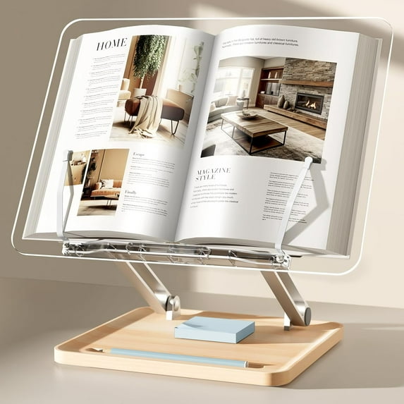 Adjustable Acrylic Book Stand for Reading, Book Holder with Pen Slot ...