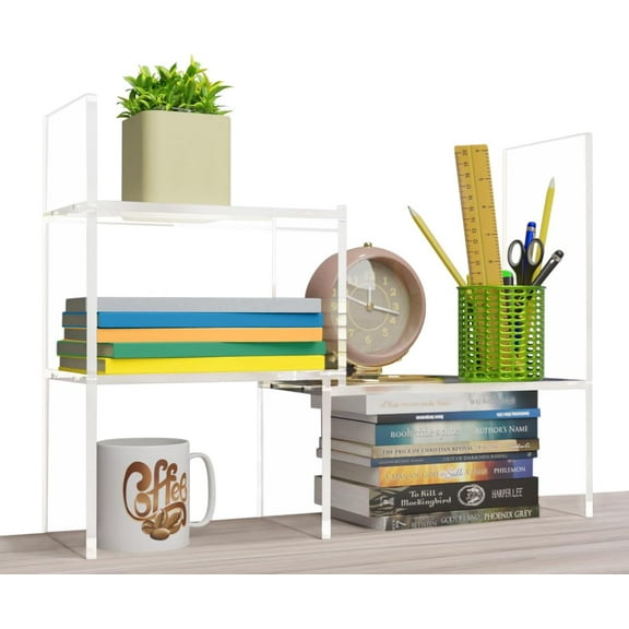 Adjustable Acrylic Desk Shelf for Top of Desk: Clear Desktop Shelf, Premium Desktop Bookshelf Organizer, Office Table Book Shelves