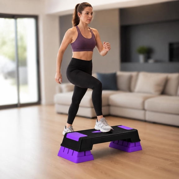 Adjustable Aerobic Step Platform with 3 Heights, Non-Slip Surface, 330 Lb Capacity, Purple