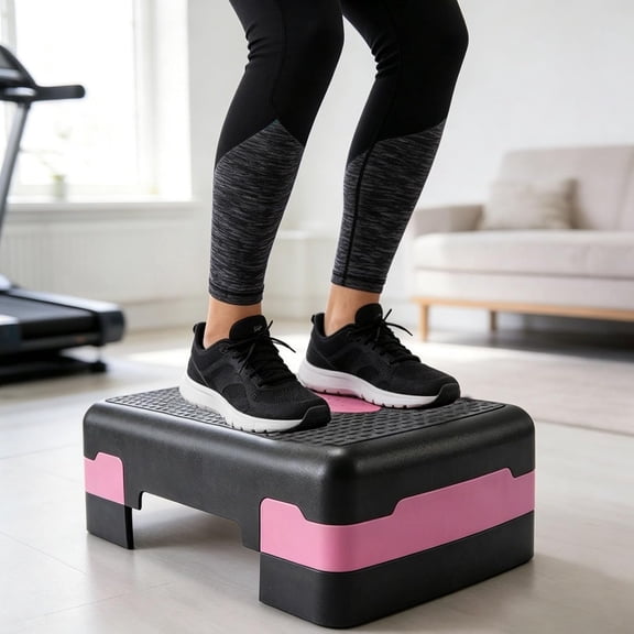 Adjustable Aerobic Stepper, 3 Height Levels Exercise Step Platform for Home Gym, Non-Slip Step Workout Trainer for Cardio Fitnesspink
