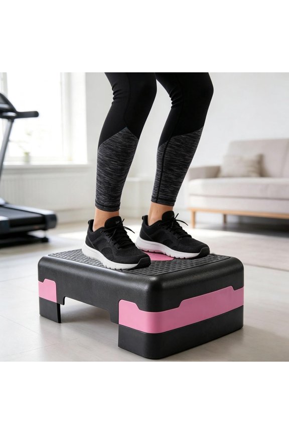 Adjustable Aerobic Stepper, 3 Height Levels Exercise Step Platform for Home Gym, Non-Slip Step Workout Trainer for Cardio Fitnesspink
