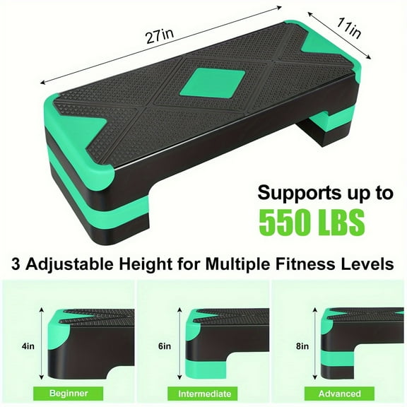 Adjustable Workout Aerobic Stepper in Fitness & Exercise Step Platform Trainer 3 Settings Adjustable Height 4"-6"-8"