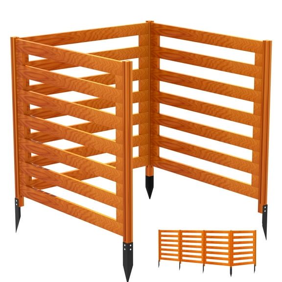 Adjustable Air Conditioner Fence, Light Brown Weatherproof Wood, 3-Panel Metal Post System, Pool Equipment Barrier, Garden Privacy Partition, Patio Enclosure Cover, Yard Shield