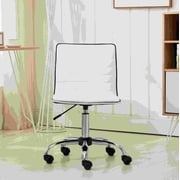 Adjustable Office Chair with Faux Leather, White Mid-Back Swivel Desk Chair for Home Office, 5 Wheels