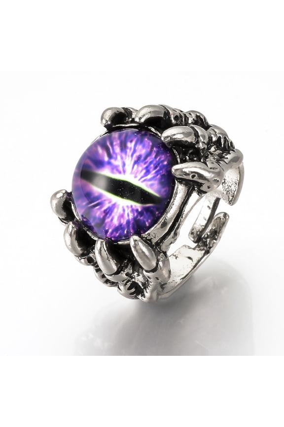 Adjustable Alloy Finger Rings with Glass Findings Wide Band Rings Dragon Eye Blue Violet Size 10 20mm