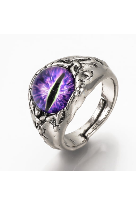 Adjustable Alloy Finger Rings with Glass Wide Band Rings Chunky Rings Dragon Eye Blue Violet Size 10 19.5mm diy