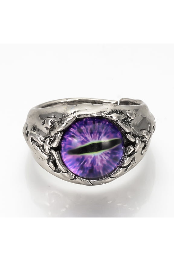 Adjustable Alloy Finger Rings with Glass Wide Band Rings Dragon Eye Blue Violet Size 10 19.5mm