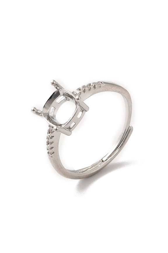 Adjustable Alloy Pad Ring Settings with Clear Cubic Zirconia Prong Ring Settings 925 Sterling Silver Plated Rectangle: Size 6 3/4(17.1mm) Tray: 5x5mm
