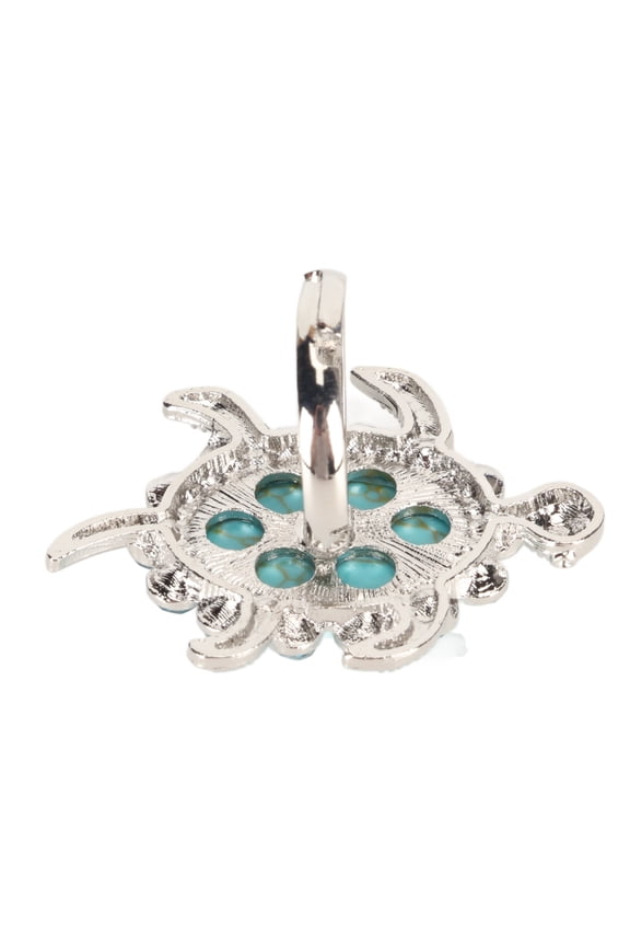 Adjustable Alloy Turquoise Tortoise Ring with Rhinestone Details for Women