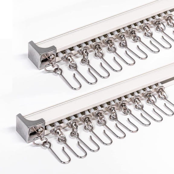 Adjustable Aluminum Curtain Track 3.6ft to 7.2ft Ceiling Mount System with Runners and Hooks for Room Divider and Window Curtains White