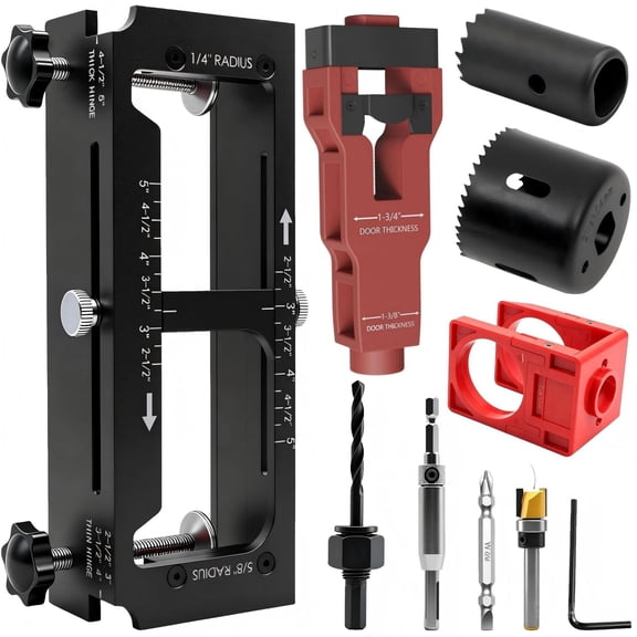Adjustable Aluminum Door Jamb Hinge Mortise Jig Kit, Door Hinge Cut Out Tool for Door & Cabinet Hinges, Repeatable Hinge Mortising on Door Slabs