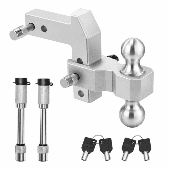 Adjustable Aluminum Drop Hitch,Fits 2"Receiver,4"Drop/Rise,20,000 lbs GTW,Dual-Ball Trailer Hitch with 2"&2-5/16"Stainless Steel Tow Balls & Double Locking Pins for Truck SUV