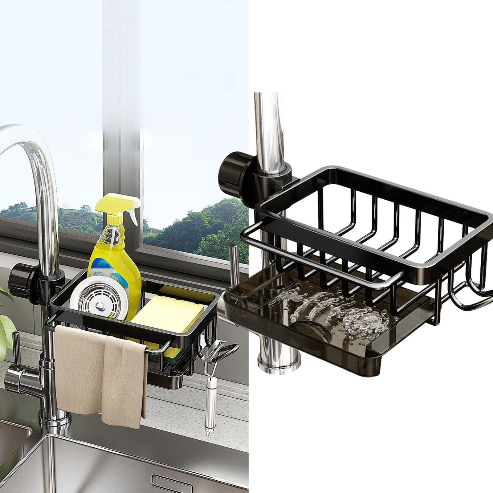 Adjustable Aluminum Kitchen Sink Organizer, Faucet Storage and Drain ...