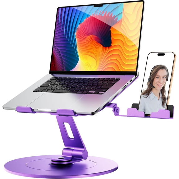 Adjustable Aluminum Laptop Stand with Phone Holder, Ergonomic Desktop Riser and Lectern Stand Compatible with MacBook and All Notebooks up to 17.3 Inches, Silver