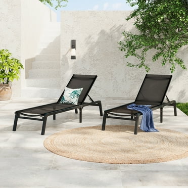 Adjustable Aluminum Outdoor Chaise Lounge Chairs, Black, Set of 2