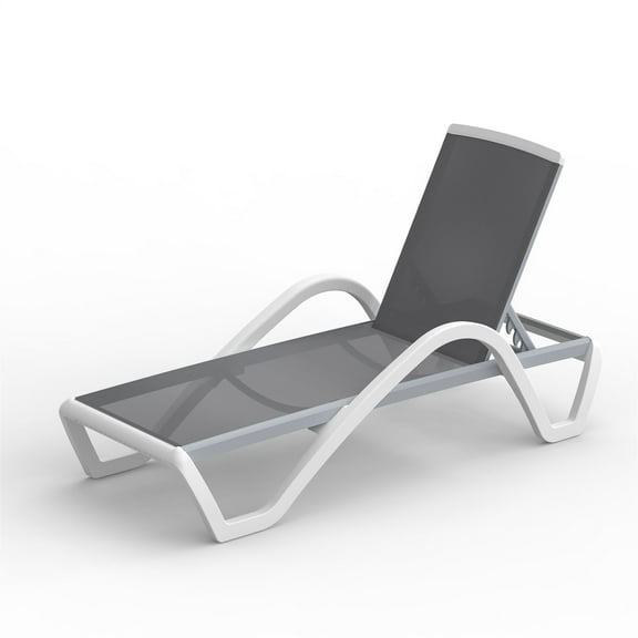 LiviNest Adjustable Aluminum Chaise Lounge with Wheels, 5-Position Reclining Outdoor Pool Chair with Armrests, UV-Resistant Textilene Mesh for Patio Lawn Sunbathing (Gray)