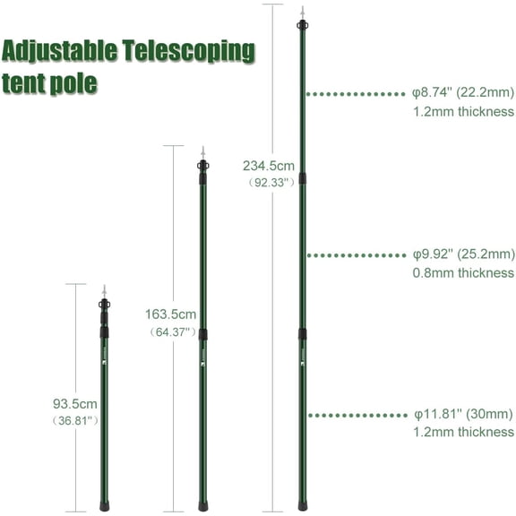 Adjustable Aluminum Tent Poles for Tarp, Canopy, and Awning - 4 Pieces Silver