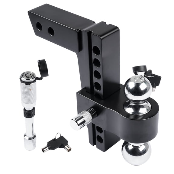 Adjustable Aluminum Trailer Hitch 2" Receiver, 12500LBS Towing, 8" Drop/Rise, 2" & 2-5/16" Balls, Includes Lock Pins Automotive Towing