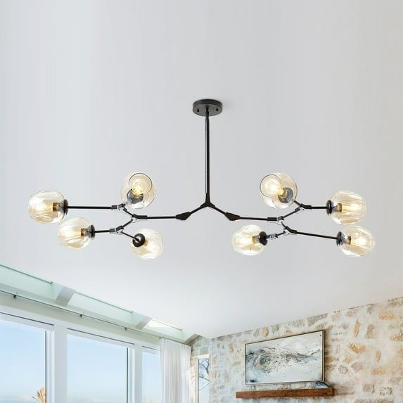 Adjustable Amber Glass Shades Chandelier Globes Pendant,8 Light
