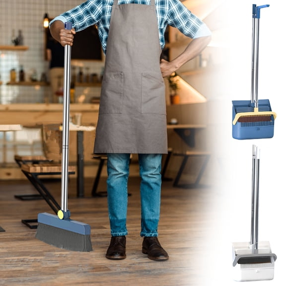 Adjustable Angle Broom and Dustpan Set with Foldable Long Handle for Home, Apartment, and RV Cleaning