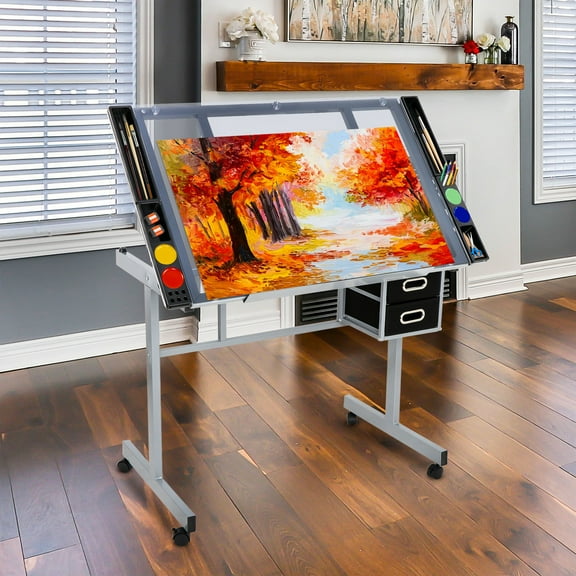 Adjustable Angle Height Table for Drawing Working with 4 Smooth-rolling Casters