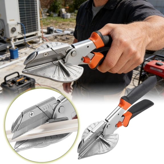 Adjustable Angle Scissors 45° to 135°, Molding Trim Cutter with Lock, High Precision Aluminum Alloy PVC Cutter for Cutting Molding, Trim, PVC, Rubber & Lightweight Materials (Silver-Orange)
