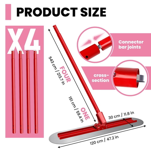 Adjustable Angle Stainless Steel Concrete Bull Float 47.2", Extendable Handle Finishing Trowel for Driveways & Patios