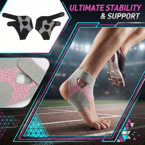 Adjustable Ankle Brace Compression Support Strap - Heel Cutout Design for Ligament Stability,3-Stage Elastic Sports Wrap for Running and Gym Pink-L
