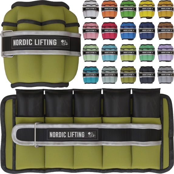 Nordic Lifting Adjustable Ankle Weights for Women and Men 2 4 6 8 10 Lbs, 1 Pair - Army Green