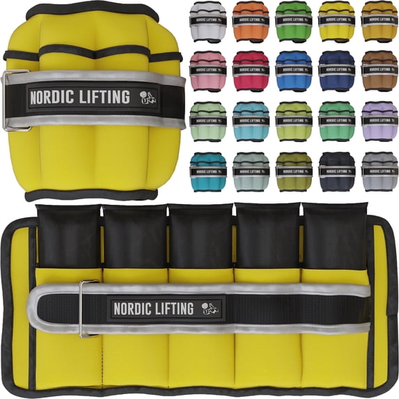 Nordic Lifting Adjustable Ankle Weights, 1 Pair, Canary Yellow, 1 - 10 lbs, for Women and Men