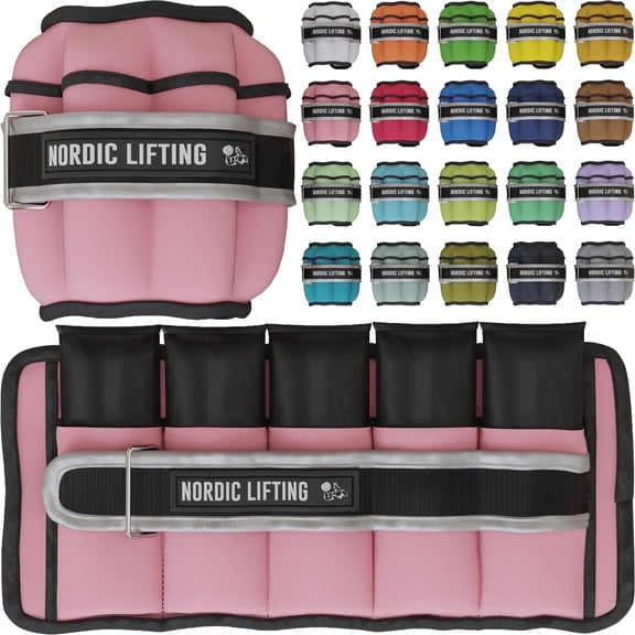 Nordic Lifting Adjustable Ankle Weights for Women and Men 2 4 6 8 10 Lbs, 1 Pair - Carnation Pink