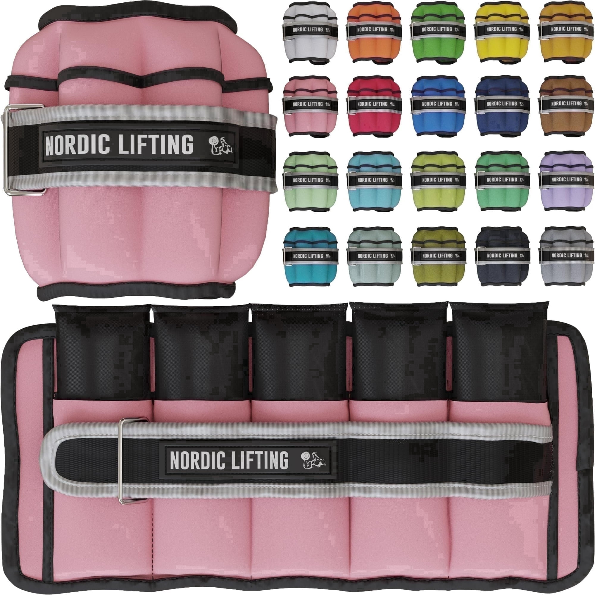 Nordic Lifting Adjustable Ankle Weights for Women and Men 2 4 6 8 10 Lbs, 1 Pair - Carnation Pink