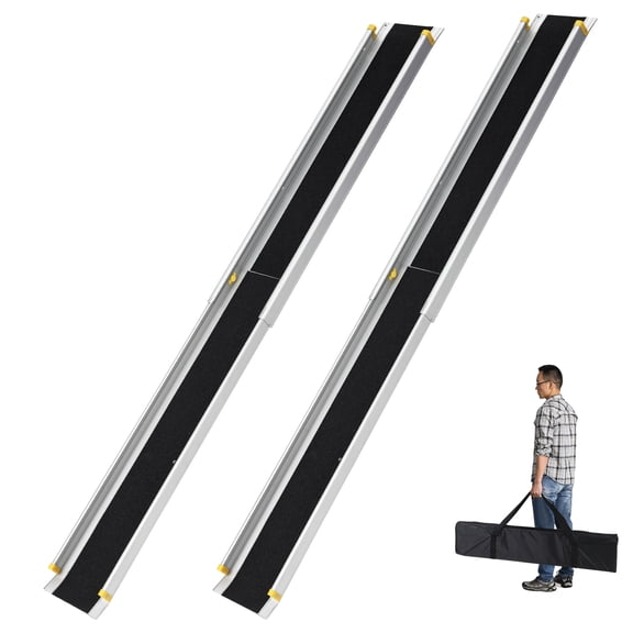 Adjustable Anti-Slip Aluminum Wheelchair Ramp - Telescoping, Portable Loading Slope for Steps, Doorways, Stairs - 600 lbs Capacity, Carry Bag Included, 7.9" Wide - 8ft