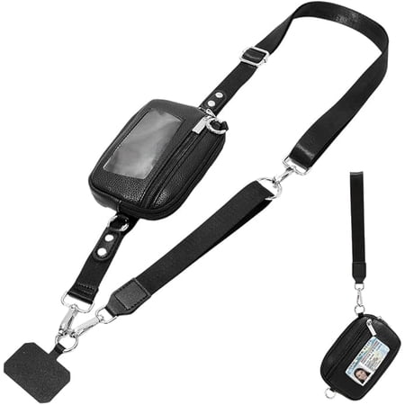 TRINKA Phone Lanyard Wristlet Wallet Adjustable Detachable RFID ID Window Zipper Black