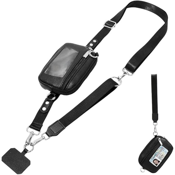 TRINKA Phone Lanyard Wristlet Wallet Adjustable Detachable RFID ID Window Zipper Black
