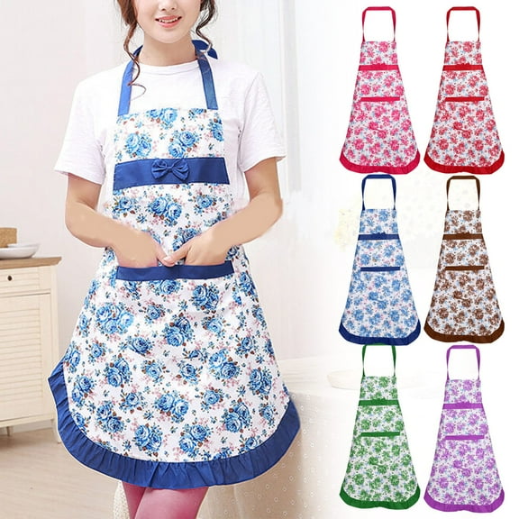Adjustable Aprons for Women with Pockets, Lovely Cute Bow Floral Apron, Gardening Work Aprons for Kitchen Cooking Home Baking