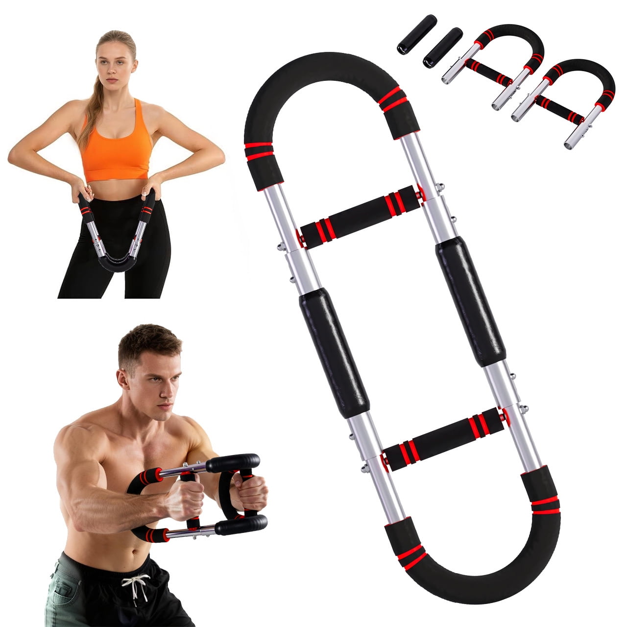 Adjustable Arm Chest Trainer for Men & Women – Max Adjustable Resistance 66lbs, Portable Home Gym Workout Equipment for Arm, Grip Strength & Forearm Training，White+Red