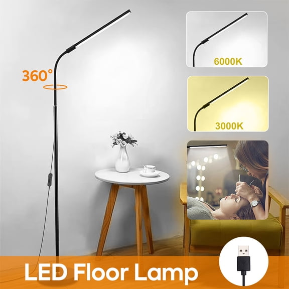 Adjustable Arm & Head: LED Floor Lamp for Reading, College, Office, Bedroom, Living Room, Eyelash Extension Lighting, Stable Weighted Base, Ultralight, Easy Installation, 1-2