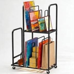 Adjustable Art Drying Rack, Rolling Canvas Storage Cart with Lockable Casters & Removable Dividers for Art Studio, Canvas Panels & Framed Artwork