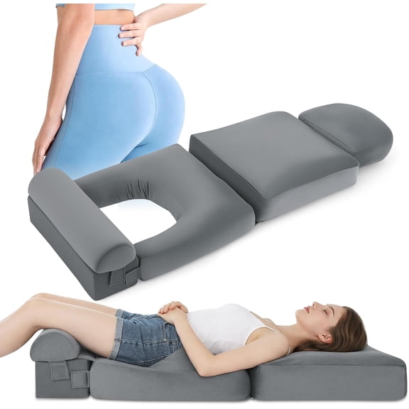 Adjustable BBL Pillow After Surgery Recovery Seat Cushion, High Density Foam Pressure Relief Opening Hip Support Pad, Multi Purpose Soft Cushioning Mattress For Chair Floor Bed, Gray One Pack