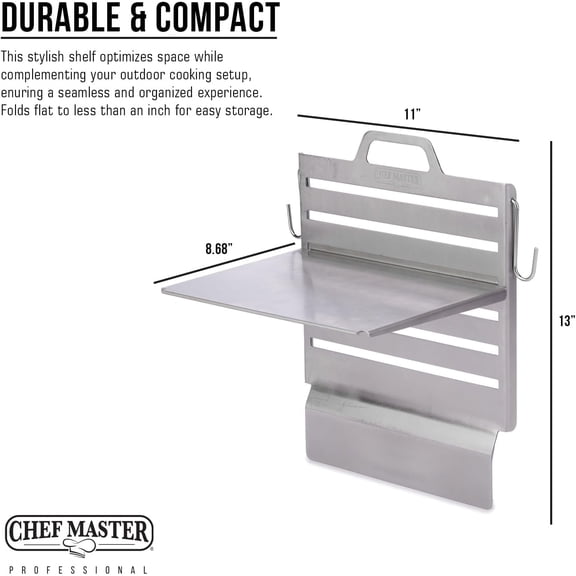 Adjustable BBQ Griddle Shelf – Outdoor Organizer & Condiment Holder for Tools, Utensils & Grilling Accessories for Camping, Tailgating & Backyard Cooking 90260 (16.5" x 11.5" 1.5")
