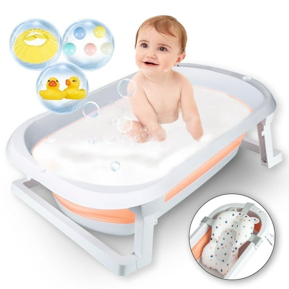 Magic Co. Folding Baby Bathtub, Infant Bath Tub with Anti Slip Pad, Portable Travel Multifunctional for Newborn 0-36 Month