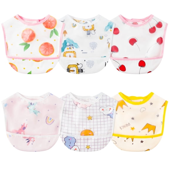 Adjustable Baby Feeding Sleeveless Bib with Crumb Catcher,white, 6pcs