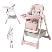 Adjustable Baby High Chair for 0-6 Years, Foldable Infant Feeding Seat with 5-Level Height, 5-Point Safety Belt, Lockable Wheels & Detachable Tray, Easy Clean for Home Use