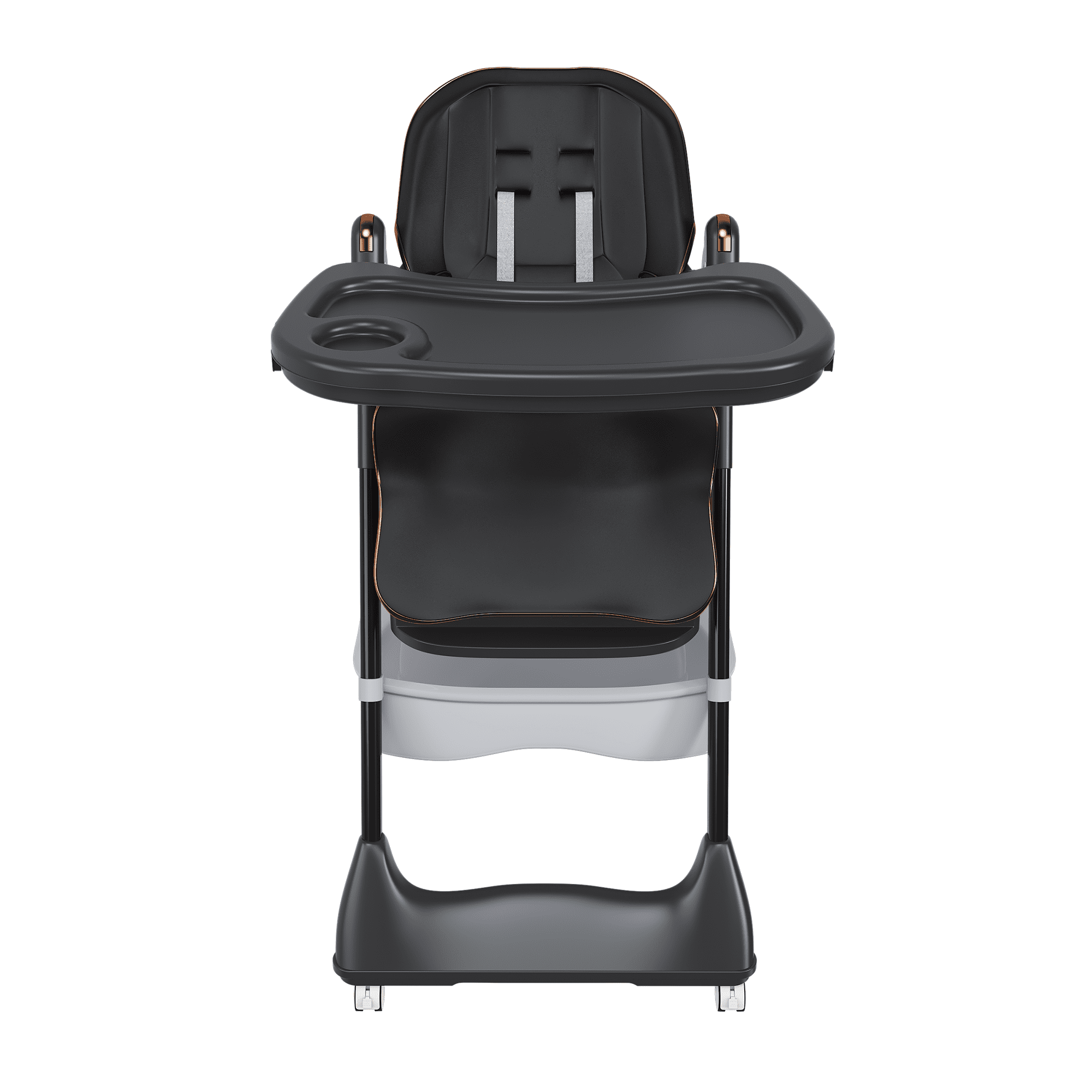 Adjustable Baby High Chair 0-6 Years, Portable Infant Feeding Seat with Safety Belt, Silent Lockable Wheels & Easy-clean Design for Home, Dining, Living Room, Bedroom (Black)