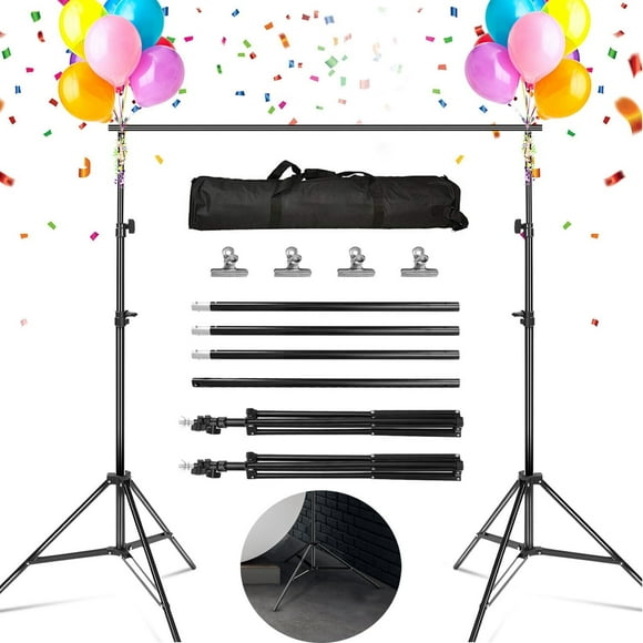 Adjustable Background Stand, 7ft Height x 10ft Wide Adjustable Photo Video Backdrop Stand with Carry Bag, Clamps for Wedding Party Stage Decoration Black