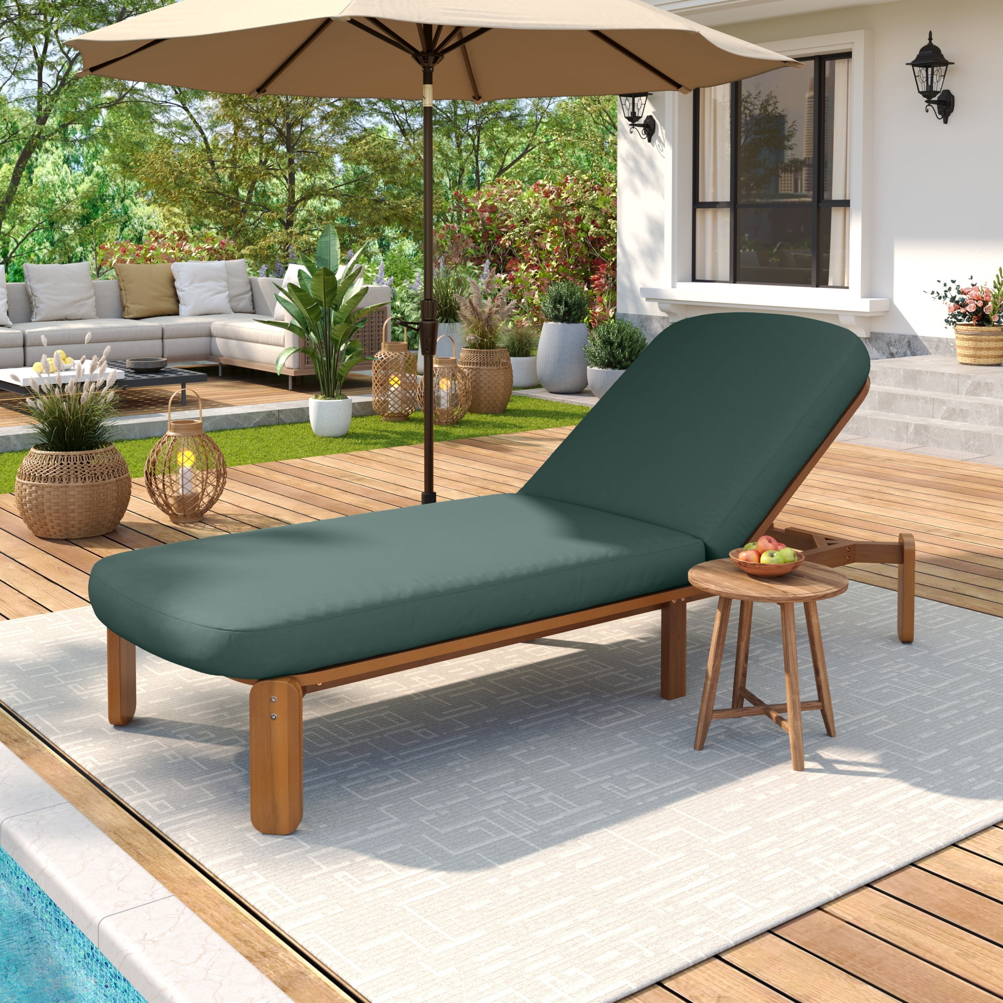 Adjustable Backrest Chaise Lounge, Outdoor Patio Recliner for Poolside, Green