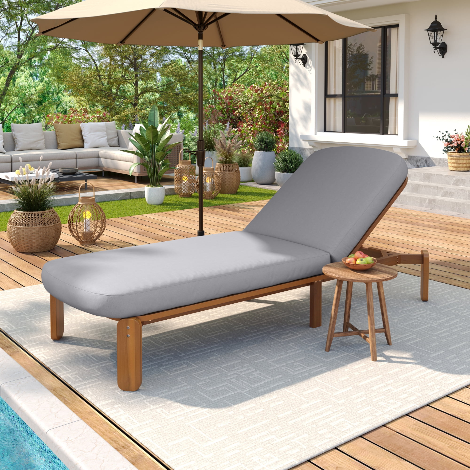 Adjustable Backrest Chaise Lounge, Outdoor Patio Recliner for Poolside, Grey
