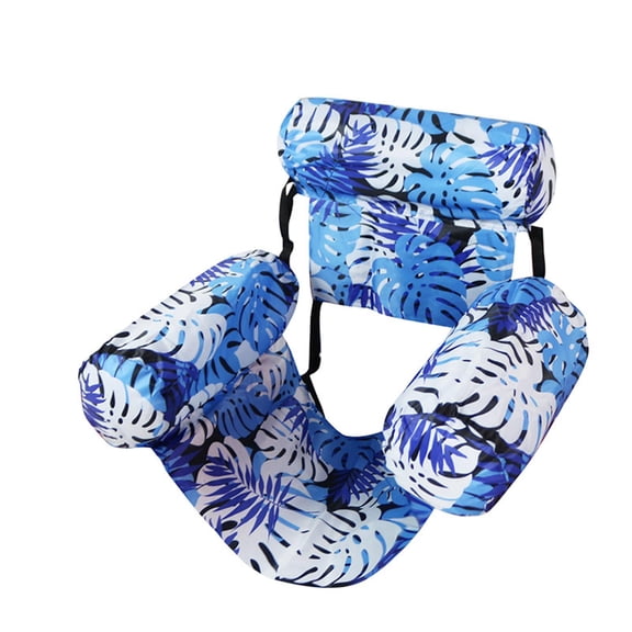 Adjustable Backrest Floating Pool Lounge Chair, 35.43 x 24.01 Inch Soft Fabric Cover Water Hammock Float, Tropical Pattern Inflatable Pool Recliner for Lake Beach Swimming Pool Relaxation